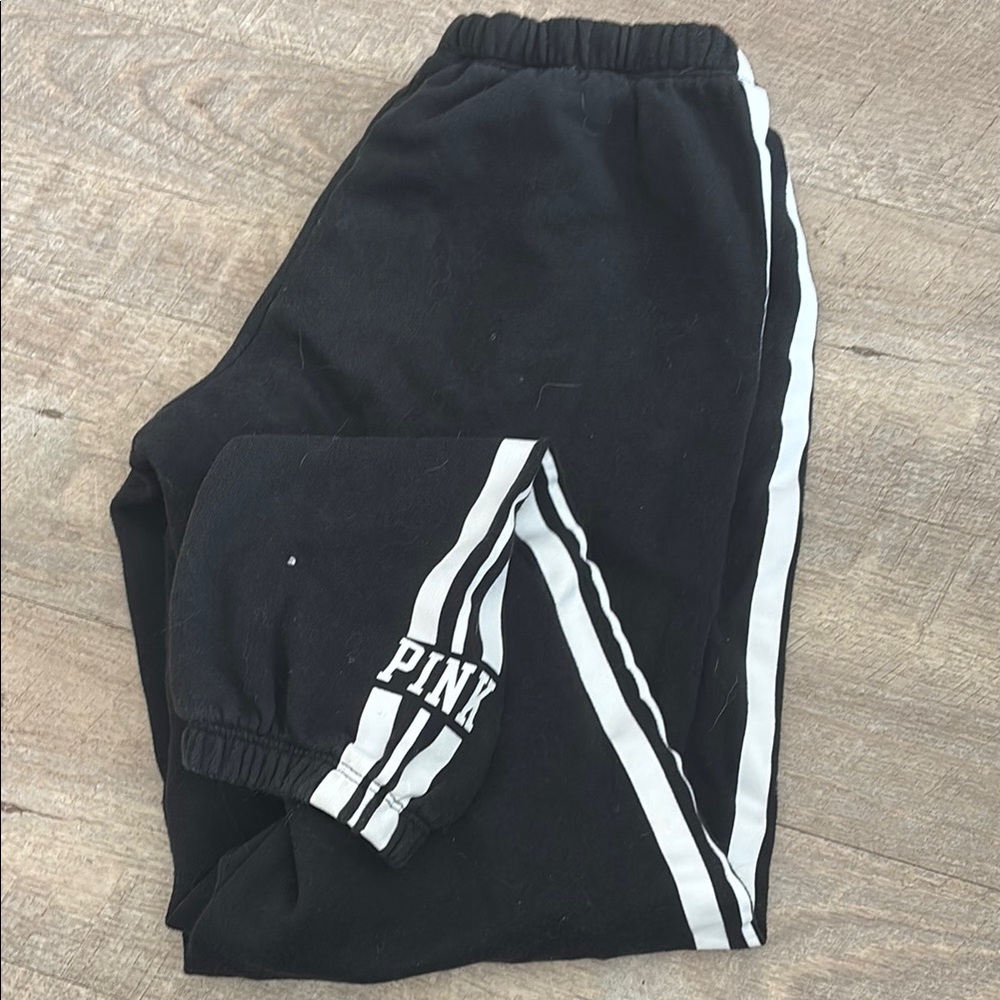 Pink Black Joggers with side White Stripes
